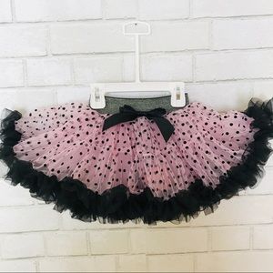 Girls XS Pink Black Polka Dot Ruffle Tutu Skirt